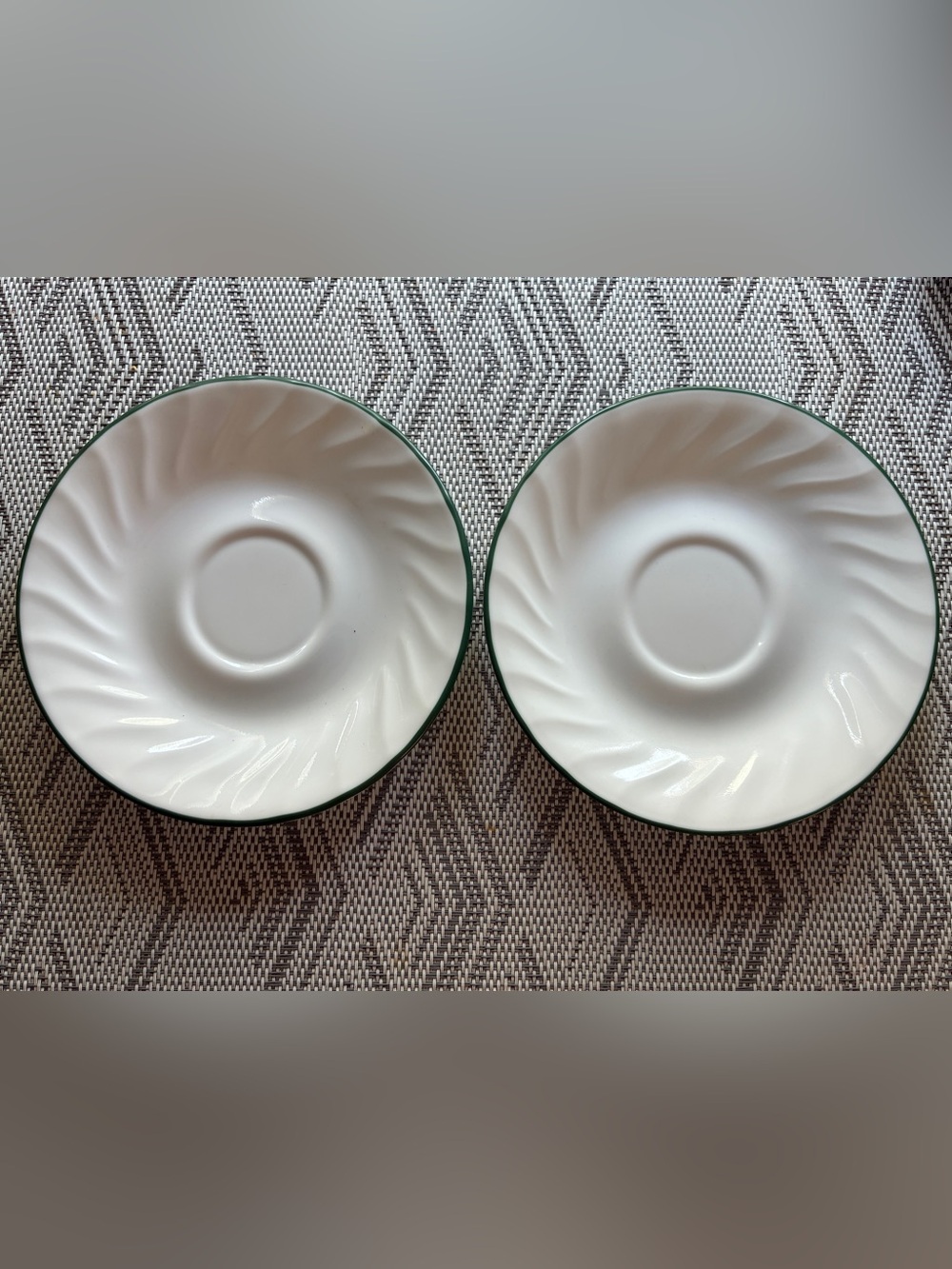 Corelle Callaway Ivy Saucers Green Rim Swil Vintage Set of 2  6.5”